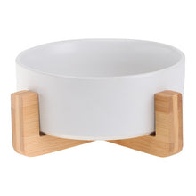 Load image into Gallery viewer, Ceramic Cat Dog Bowl Dish with Wood Stand No Spill Pet Food Water Feeder Cats Small Dogs
