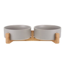 Load image into Gallery viewer, Ceramic Cat Dog Bowl Dish with Wood Stand No Spill Pet Food Water Feeder Cats Small Dogs
