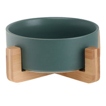 Load image into Gallery viewer, Ceramic Cat Dog Bowl Dish with Wood Stand No Spill Pet Food Water Feeder Cats Small Dogs
