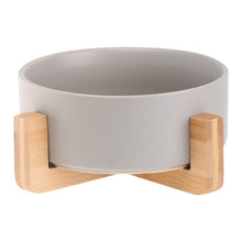 Load image into Gallery viewer, Ceramic Cat Dog Bowl Dish with Wood Stand No Spill Pet Food Water Feeder Cats Small Dogs
