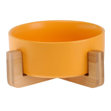 Load image into Gallery viewer, Ceramic Cat Dog Bowl Dish with Wood Stand No Spill Pet Food Water Feeder Cats Small Dogs

