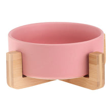 Load image into Gallery viewer, Ceramic Cat Dog Bowl Dish with Wood Stand No Spill Pet Food Water Feeder Cats Small Dogs
