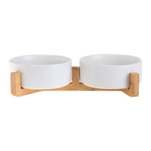 Load image into Gallery viewer, Ceramic Cat Dog Bowl Dish with Wood Stand No Spill Pet Food Water Feeder Cats Small Dogs
