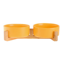 Load image into Gallery viewer, Ceramic Cat Dog Bowl Dish with Wood Stand No Spill Pet Food Water Feeder Cats Small Dogs
