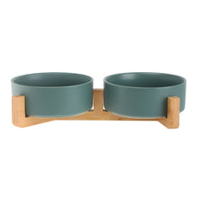 Load image into Gallery viewer, Ceramic Cat Dog Bowl Dish with Wood Stand No Spill Pet Food Water Feeder Cats Small Dogs
