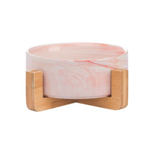 Load image into Gallery viewer, Ceramic Cat Dog Bowl Dish with Wood Stand No Spill Pet Food Water Feeder Cats Small Dogs
