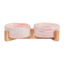 Load image into Gallery viewer, Ceramic Cat Dog Bowl Dish with Wood Stand No Spill Pet Food Water Feeder Cats Small Dogs
