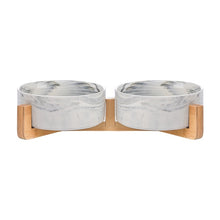 Load image into Gallery viewer, Ceramic Cat Dog Bowl Dish with Wood Stand No Spill Pet Food Water Feeder Cats Small Dogs
